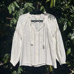 CLEOBELLA white sheer ruffle collar long puff peasant sleeve blouse